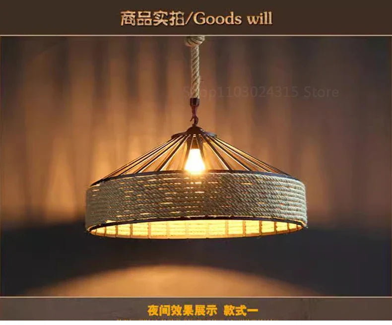Rustic Hemp Rope Pendant Light – Industrial Retro Ceiling Lamp
