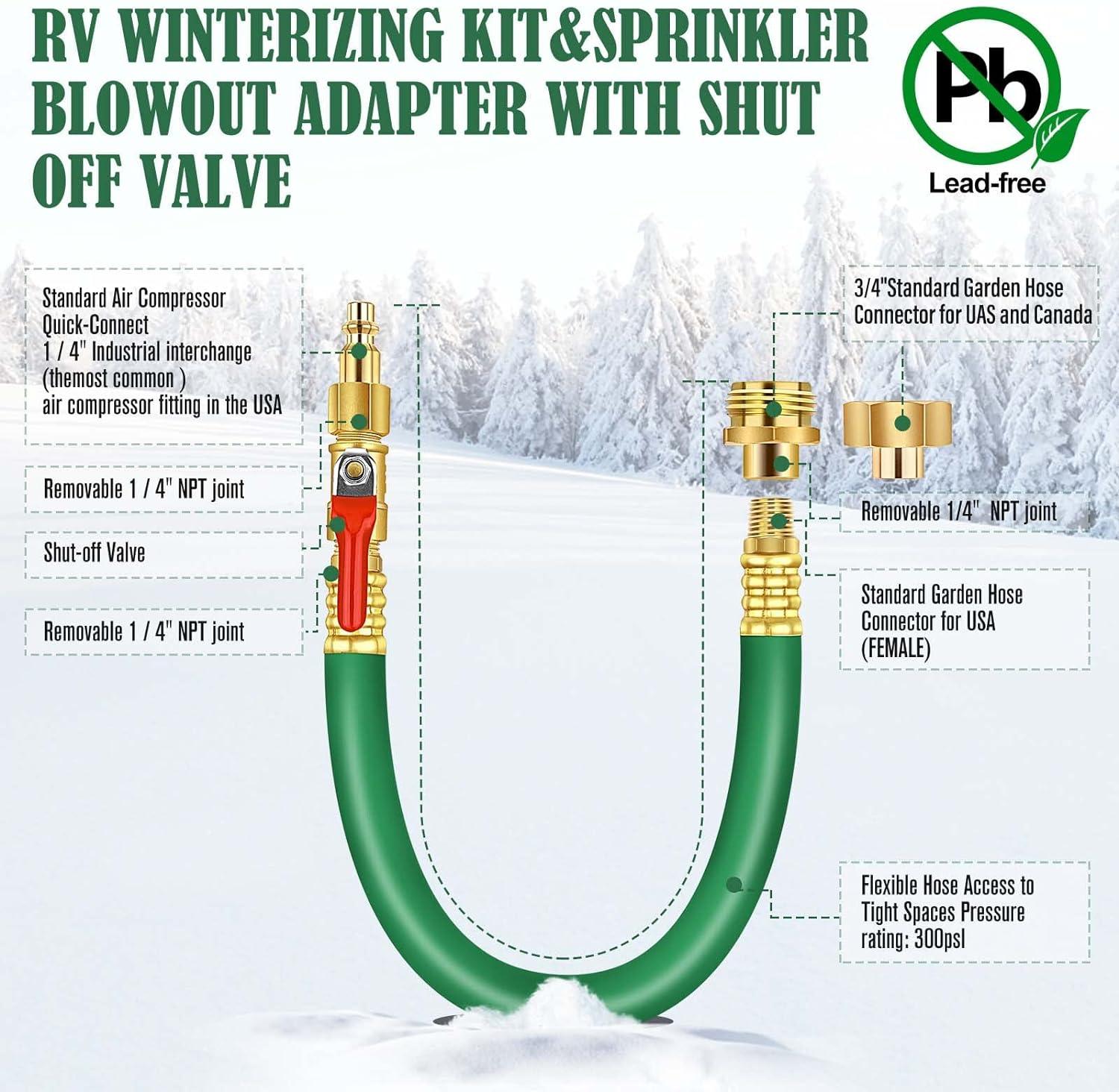 LAFERKA RV Winterizing Kit – Air Water Blowout Adapter Plug with Valve