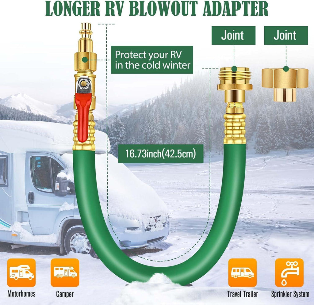 LAFERKA RV Winterizing Kit – Air Water Blowout Adapter Plug with Valve