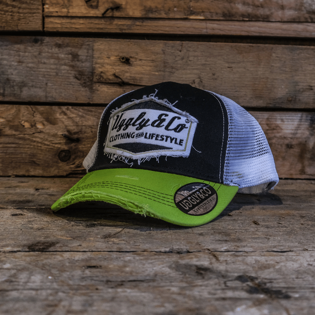 Uggly & Co Diamond Trucker Hat – Yellow and White Vintage Mesh Cap