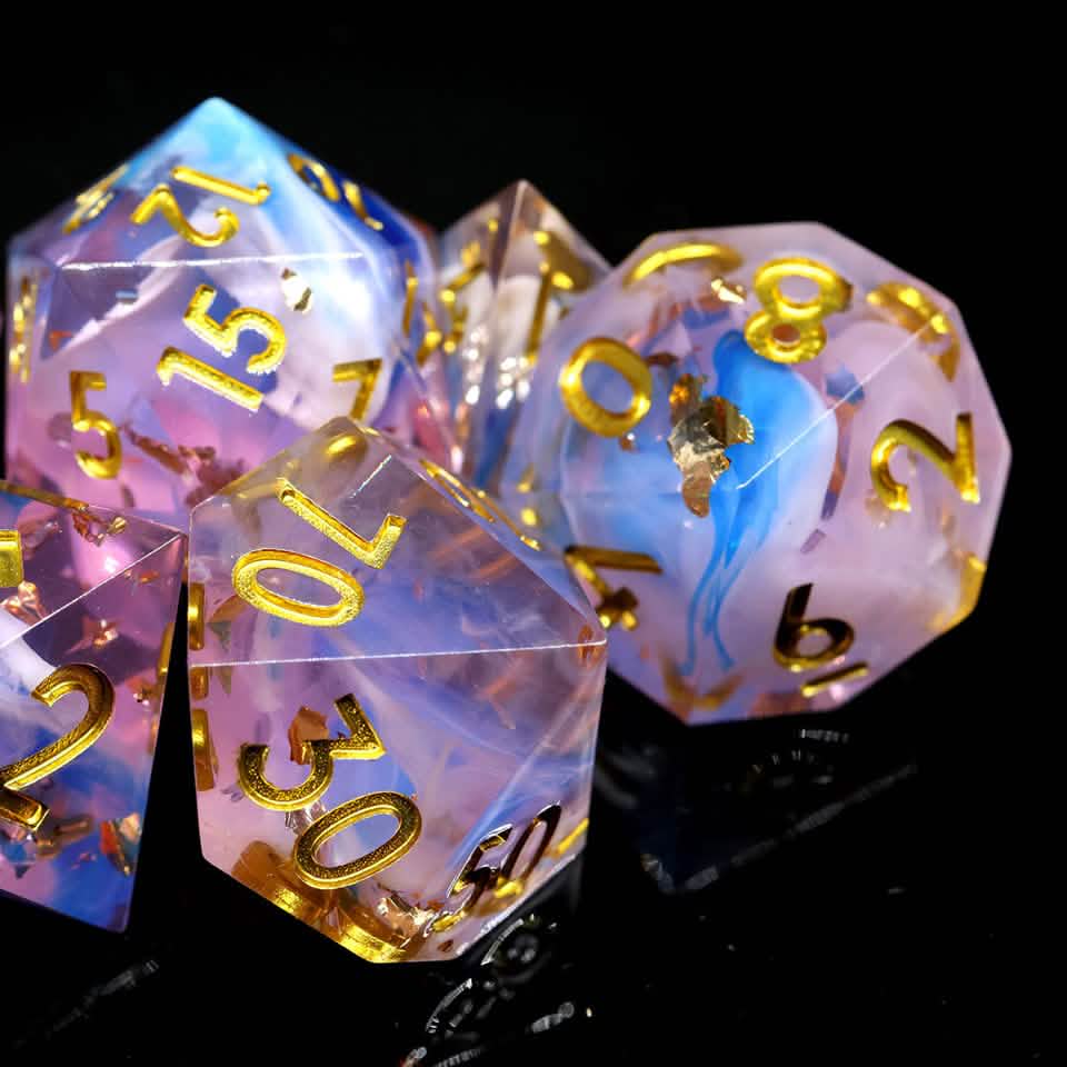Unicorn Cream | Sharp Edge Dice | Resin | 7 Piece Set