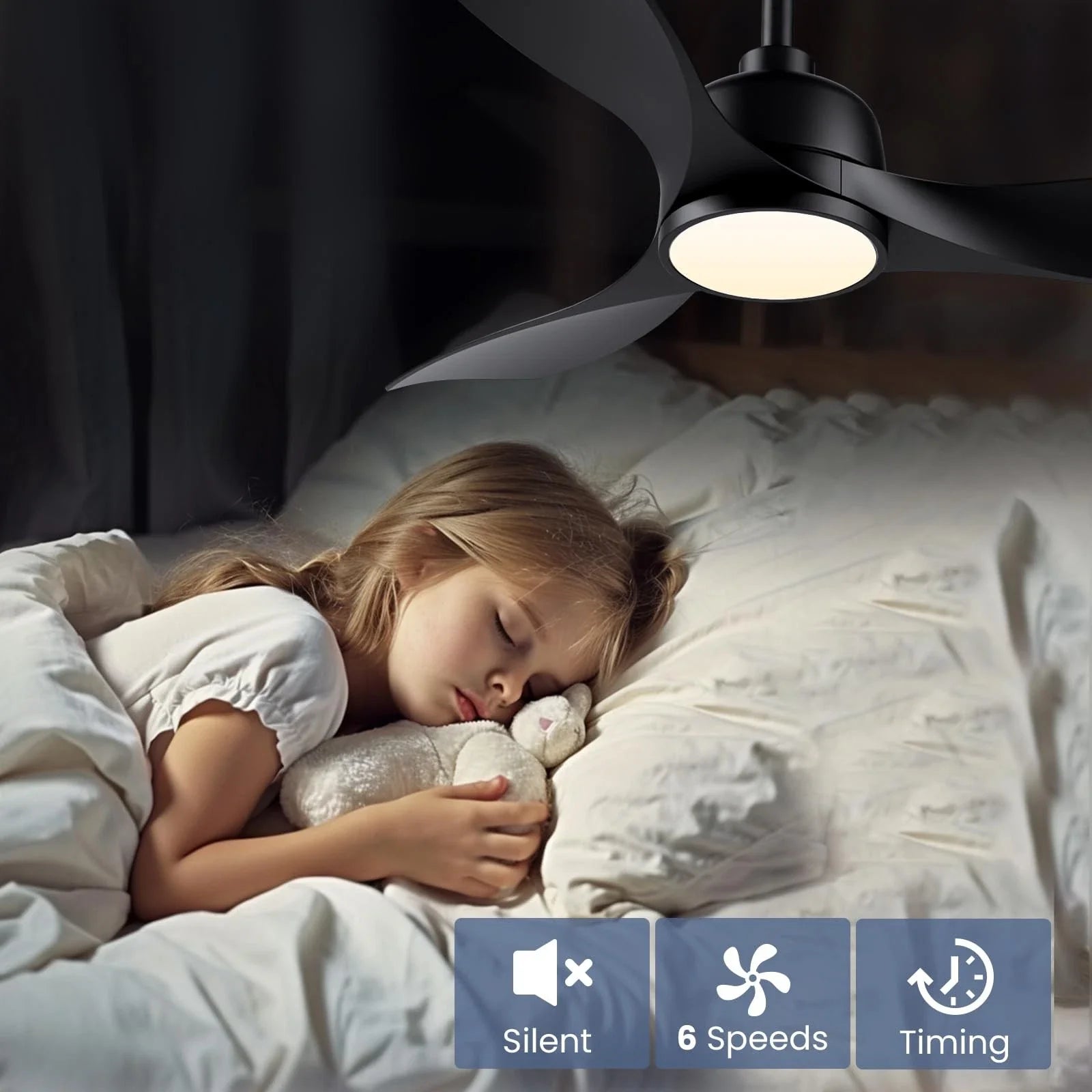 CJOY 42" Ceiling Fan with Light and Remote | Quiet DC Motor, Black
