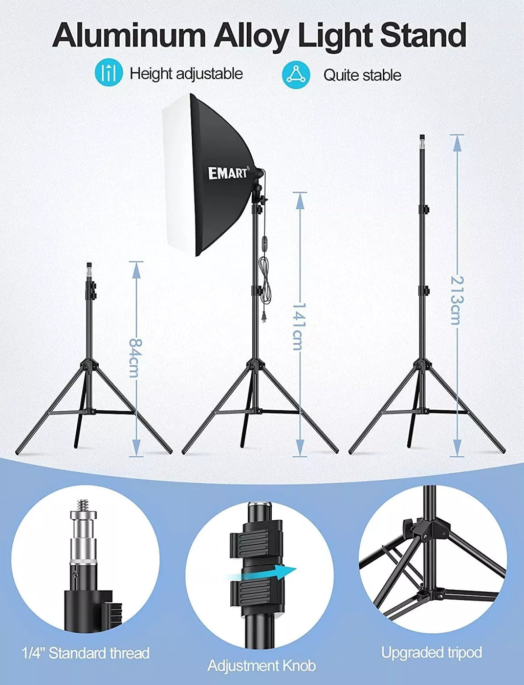EMART Softbox Lighting Kit | 60x60cm Studio Photography Set with Reflector