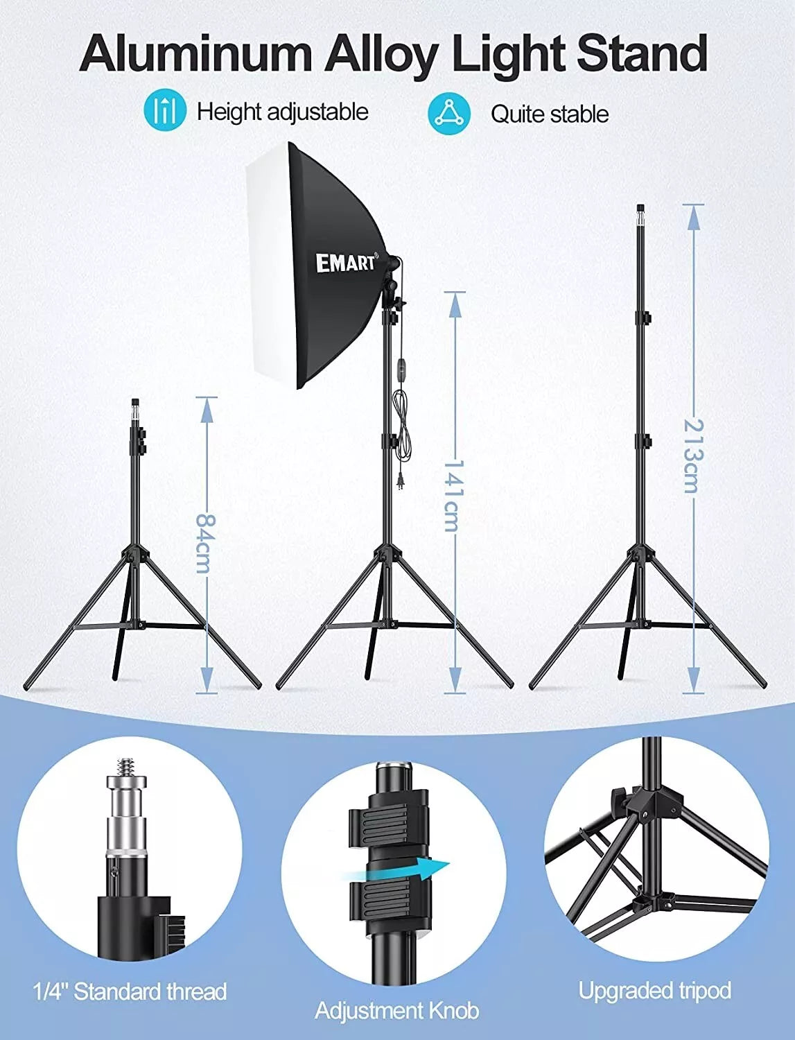 EMART Softbox Lighting Kit | 60x60cm Studio Photography Set with Reflector