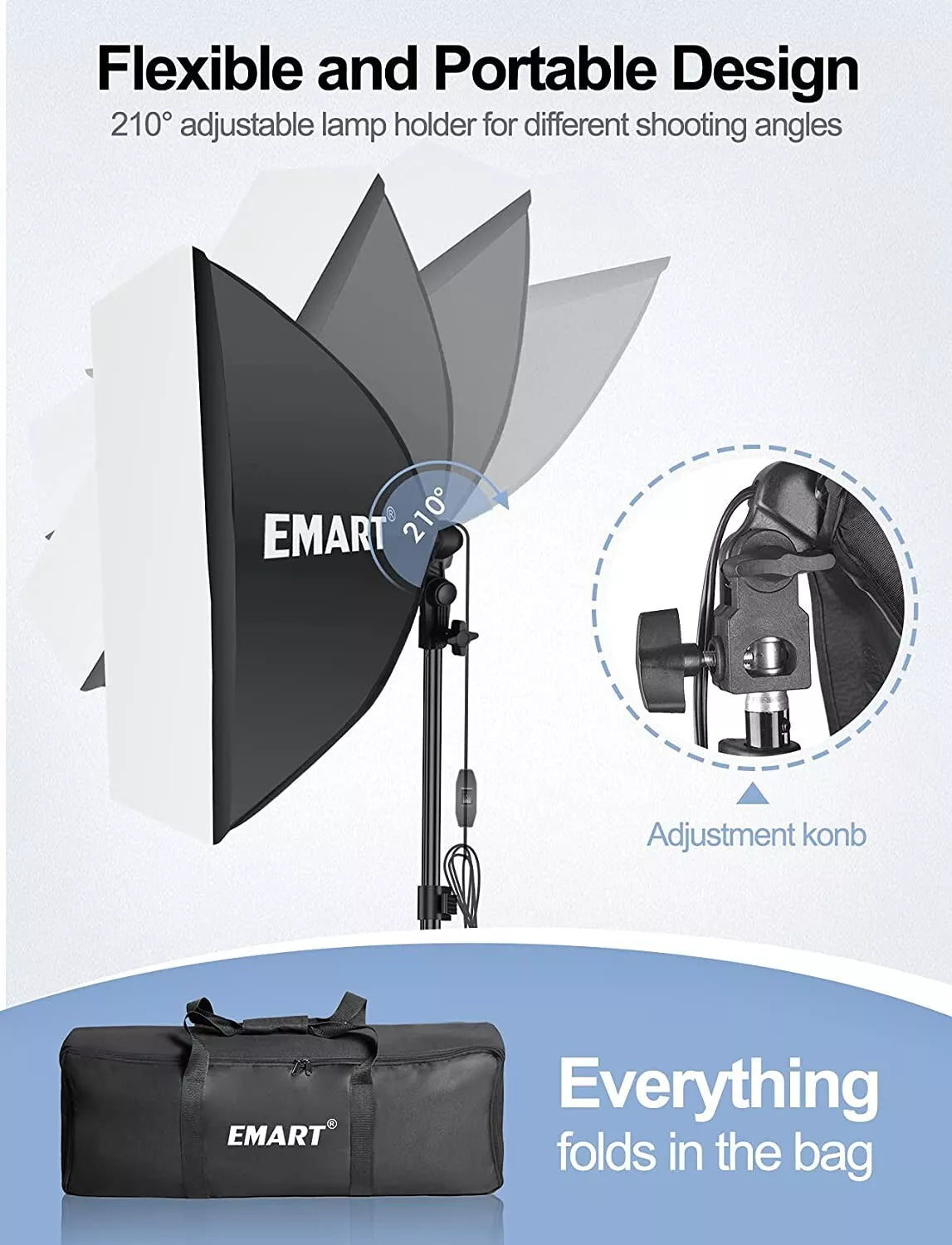 EMART Softbox Lighting Kit | 60x60cm Studio Photography Set with Reflector