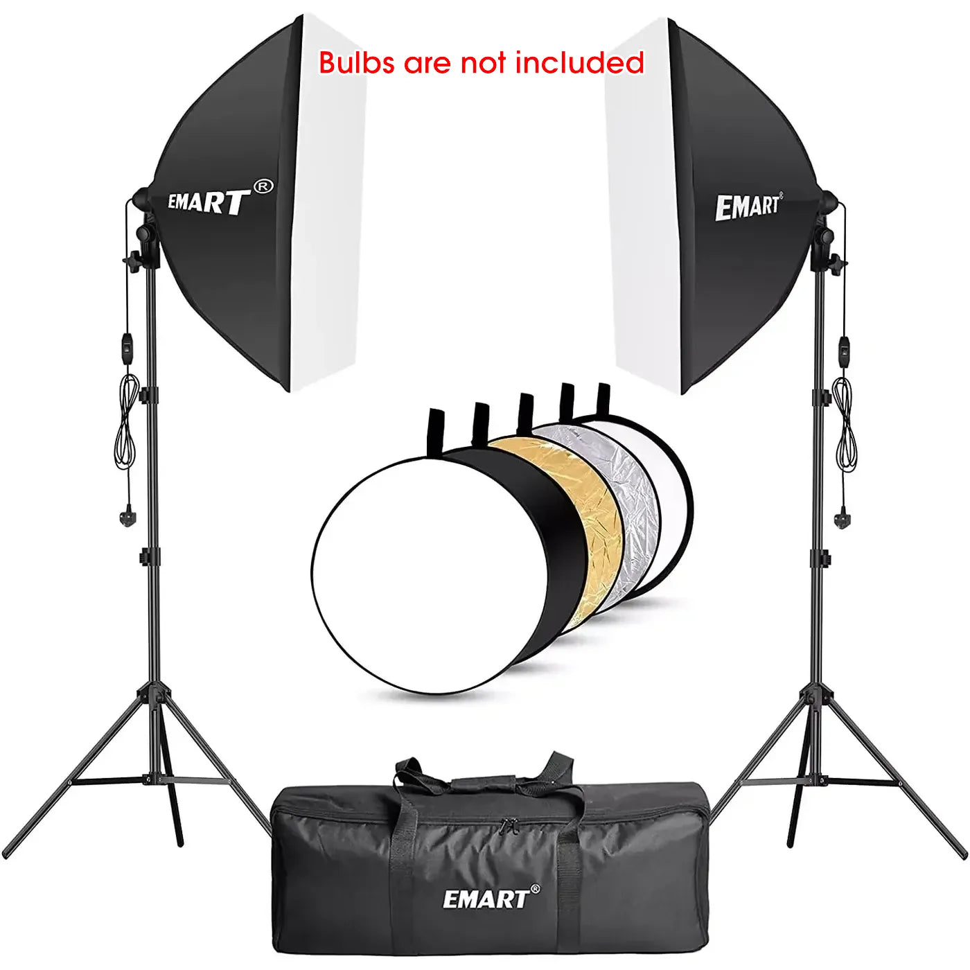 EMART Softbox Lighting Kit | 60x60cm Studio Photography Set with Reflector