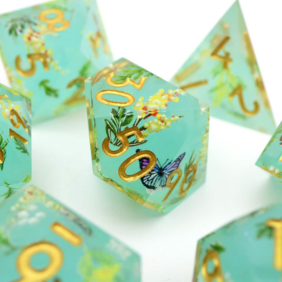 Summer Court | Sharp Edge Dice | Resin | 7 Piece Set