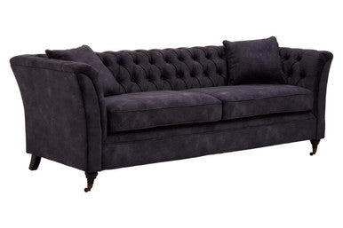 Orsina Sabrina 3 Seater Grey Velvet Sofa | Button Tufted Living Room Couch