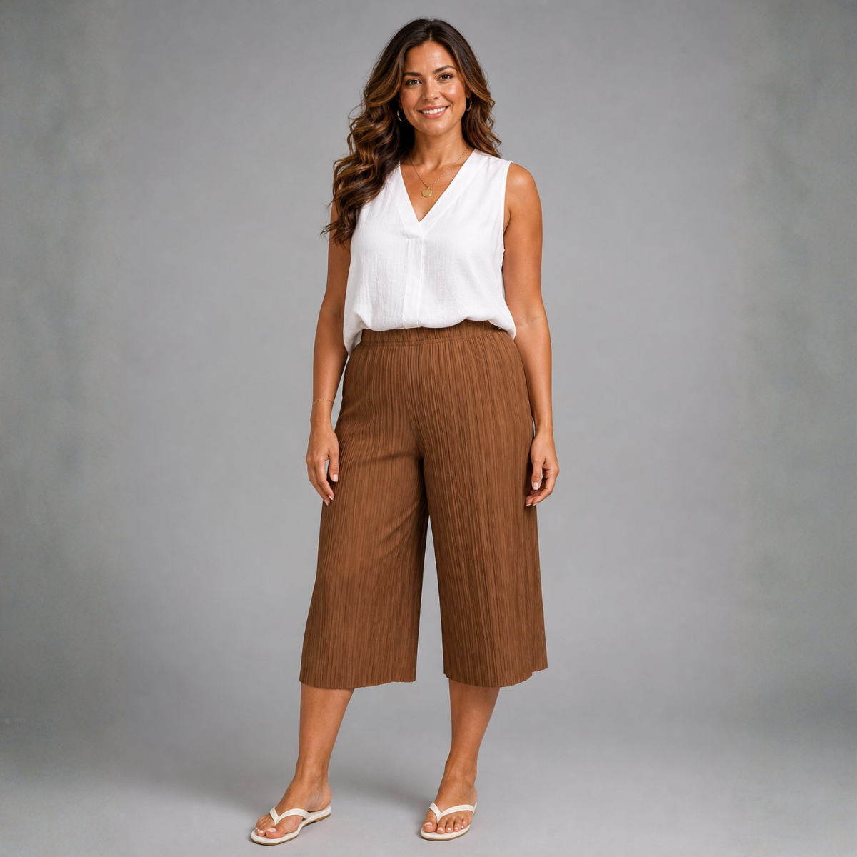 Crinkle Pleated Elastic Waist Culottes / Long Shorts