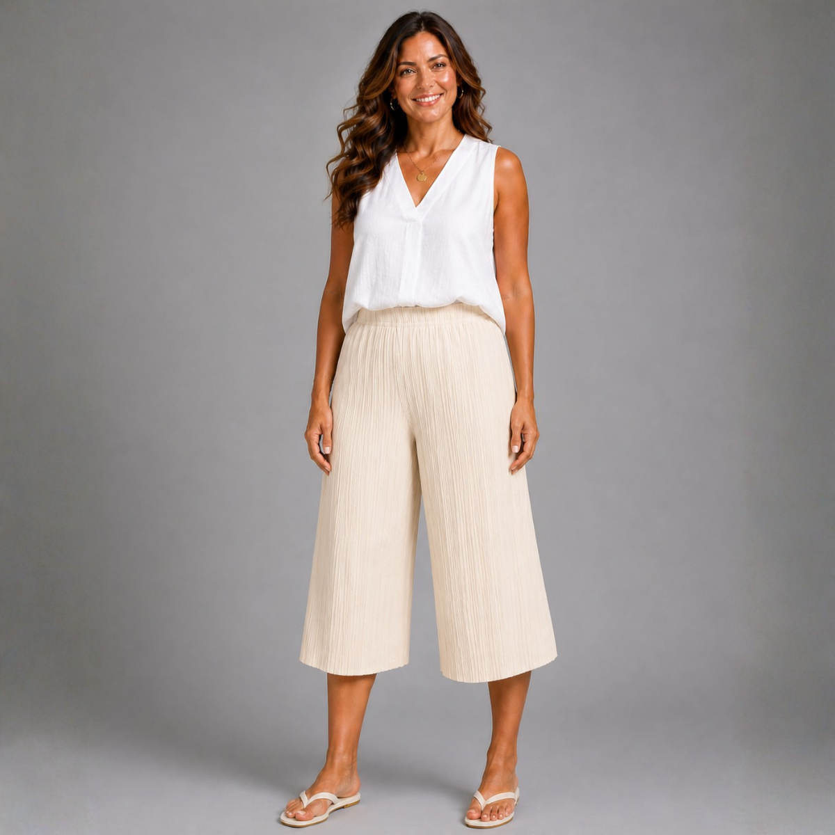 Crinkle Pleated Elastic Waist Culottes / Long Shorts