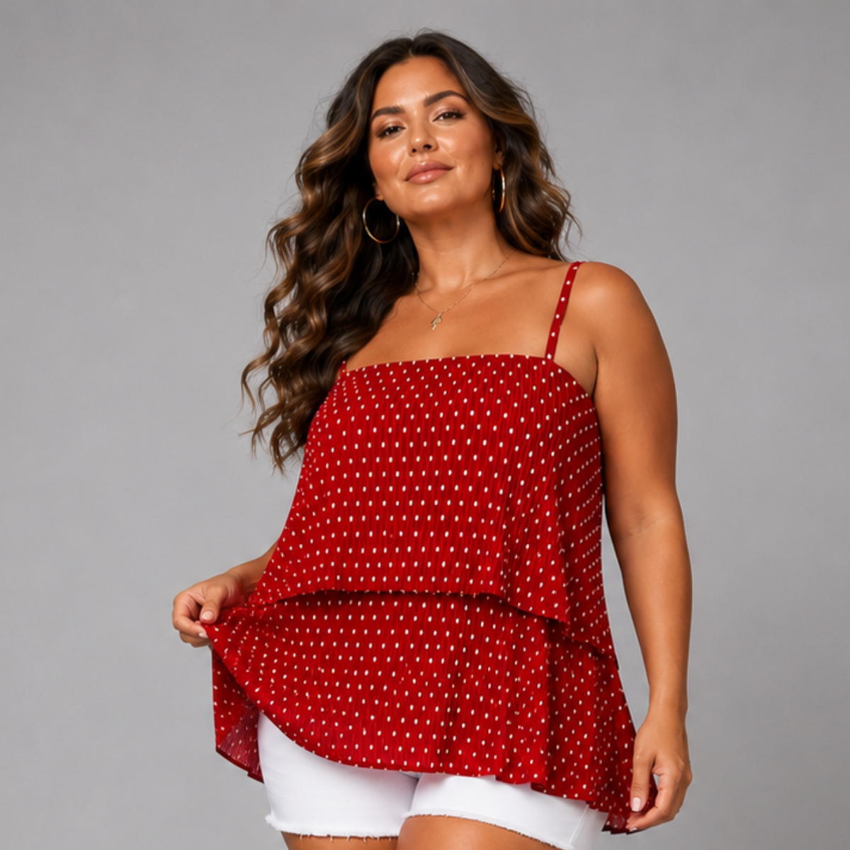 STRAPPY PLEATED LAYERED CAMI TOP BLOUSE