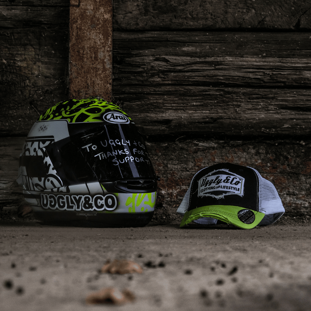 Uggly & Co Diamond Trucker Hat – Yellow and White Vintage Mesh Cap