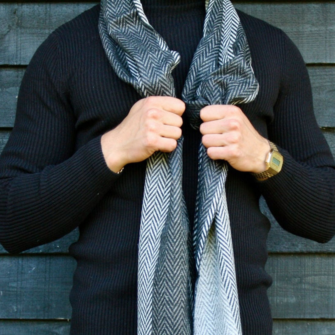 Swole Panda Bamboo Scarf – Black & White Herringbone Chevron Print