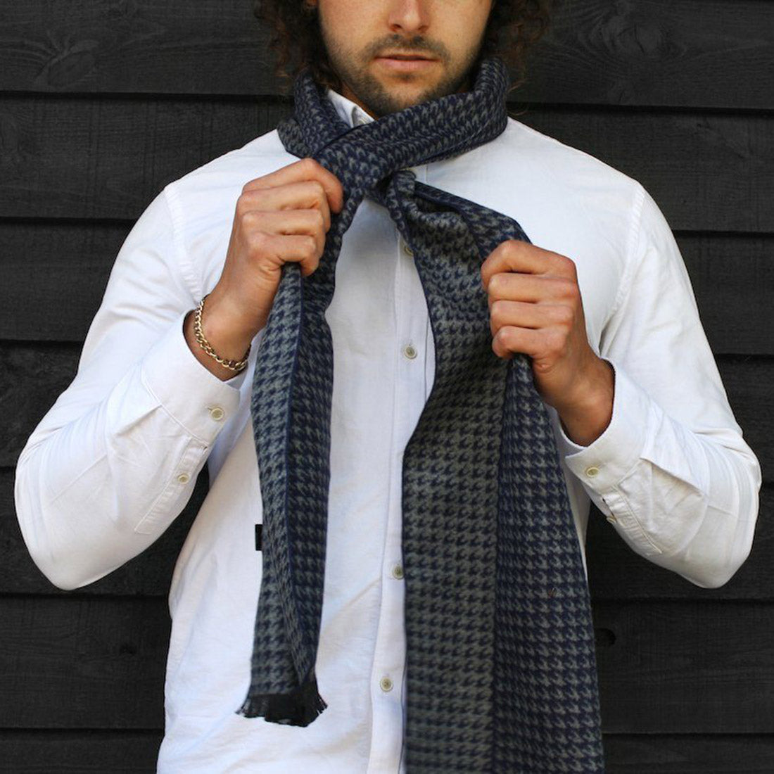 Swole Panda Blue Houndstooth Bamboo Scarf – Soft & Sustainable Neckwear