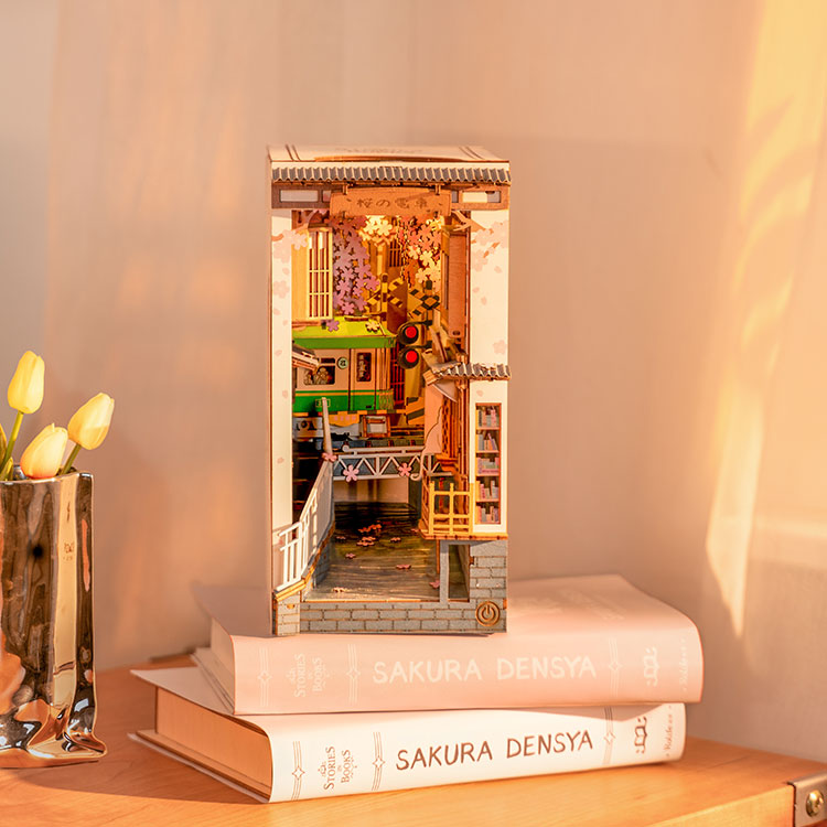 Rolife Sakura Densya DIY Book Nook Kit | 3D Wooden Miniature Diorama