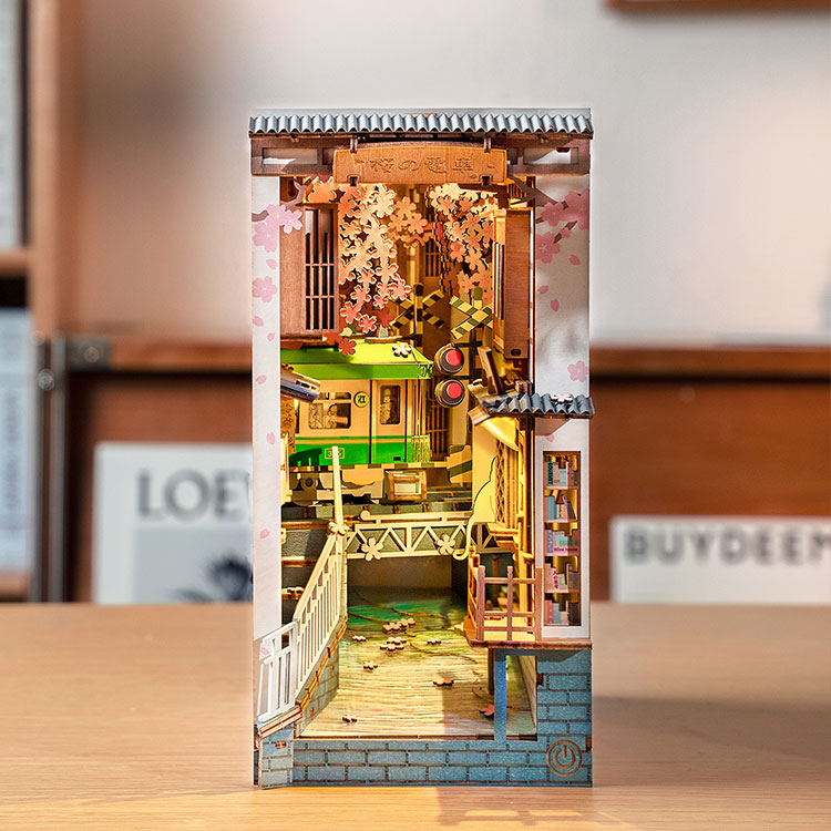 Rolife Sakura Densya DIY Book Nook Kit | 3D Wooden Miniature Diorama