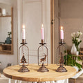 Set of 3 Iron Christmas Candle Holders – Tree, Snowman & Deer (Vintage Bronze)
