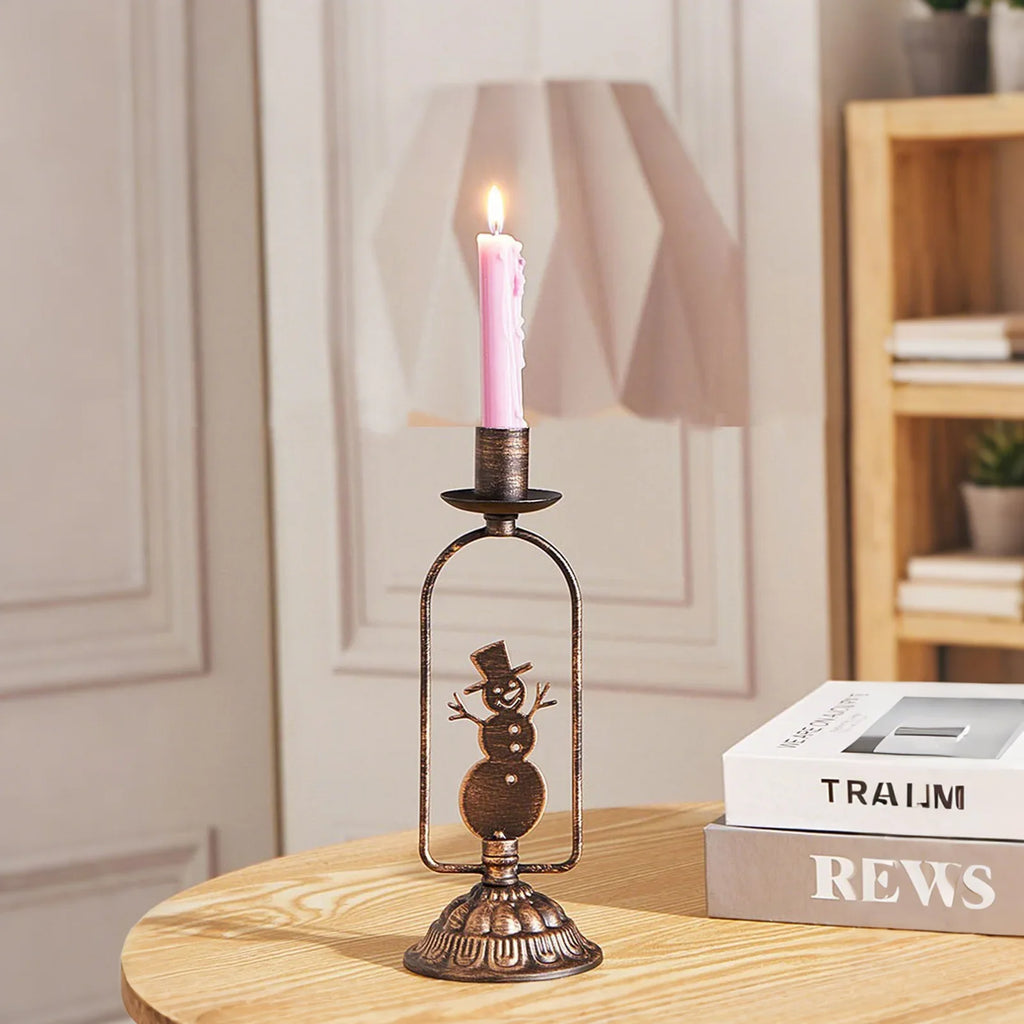Set of 3 Iron Christmas Candle Holders – Tree, Snowman & Deer (Vintage Bronze)