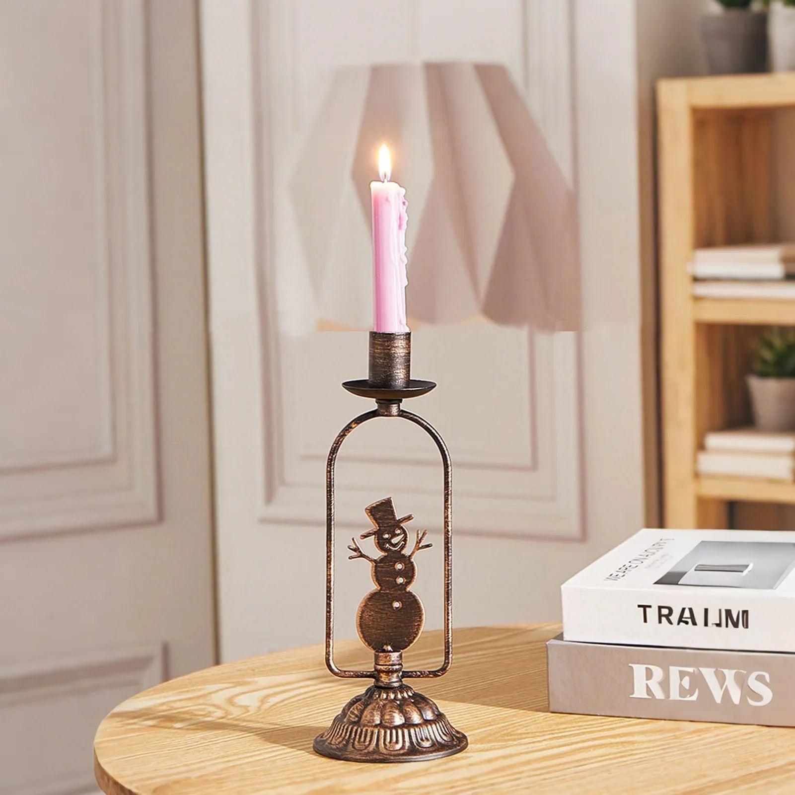 Set of 3 Iron Christmas Candle Holders – Tree, Snowman & Deer (Vintage Bronze)