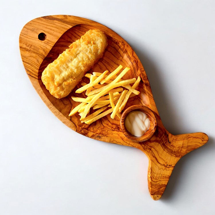 Olive Wood Fish Shaped Serving Board | Large Seafood & Tapas Platter 35-45cm