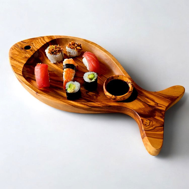 Olive Wood Fish Shaped Serving Board | Large Seafood & Tapas Platter 35-45cm