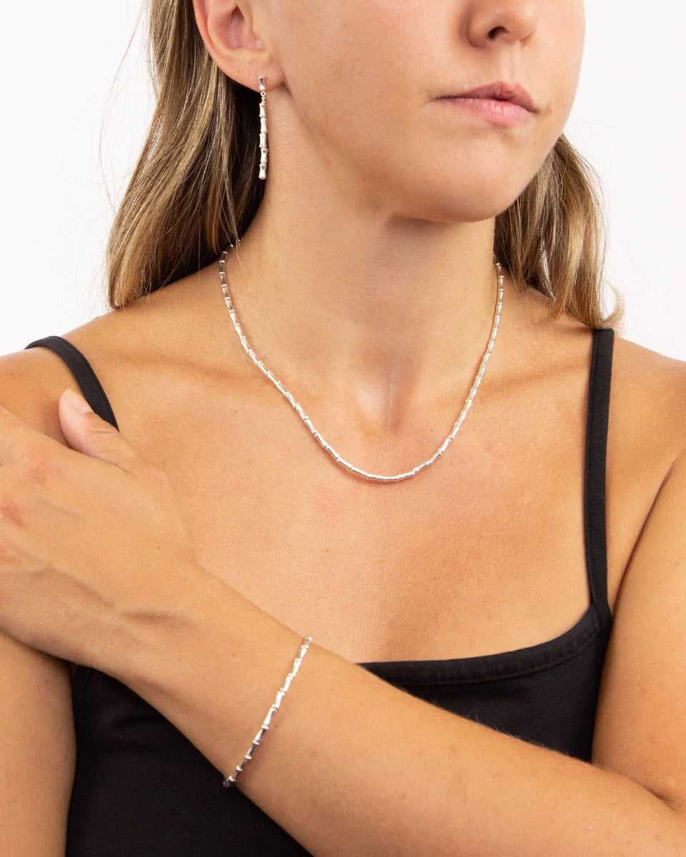 Gecko Jewellery Bamboo Tennis Necklace in Polished Sterling Silver