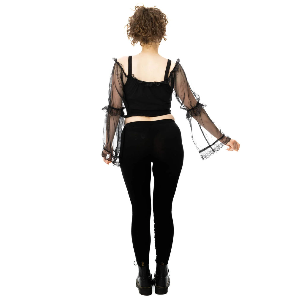 Poizen Industries Shadowfang Top – Black Gothic Mesh Bell Sleeve