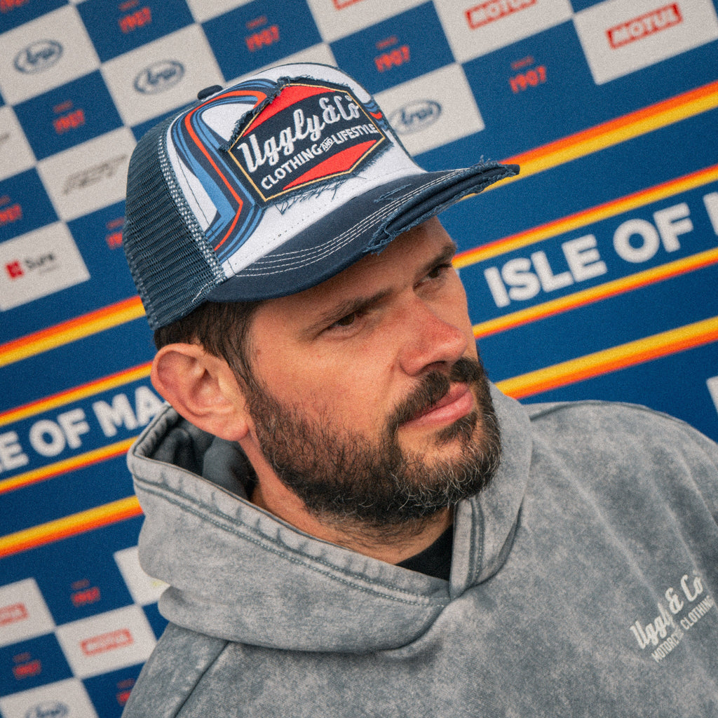 Uggly & Co Retro Blue & Red Diamond Trucker Hat – Vintage Racing Cap