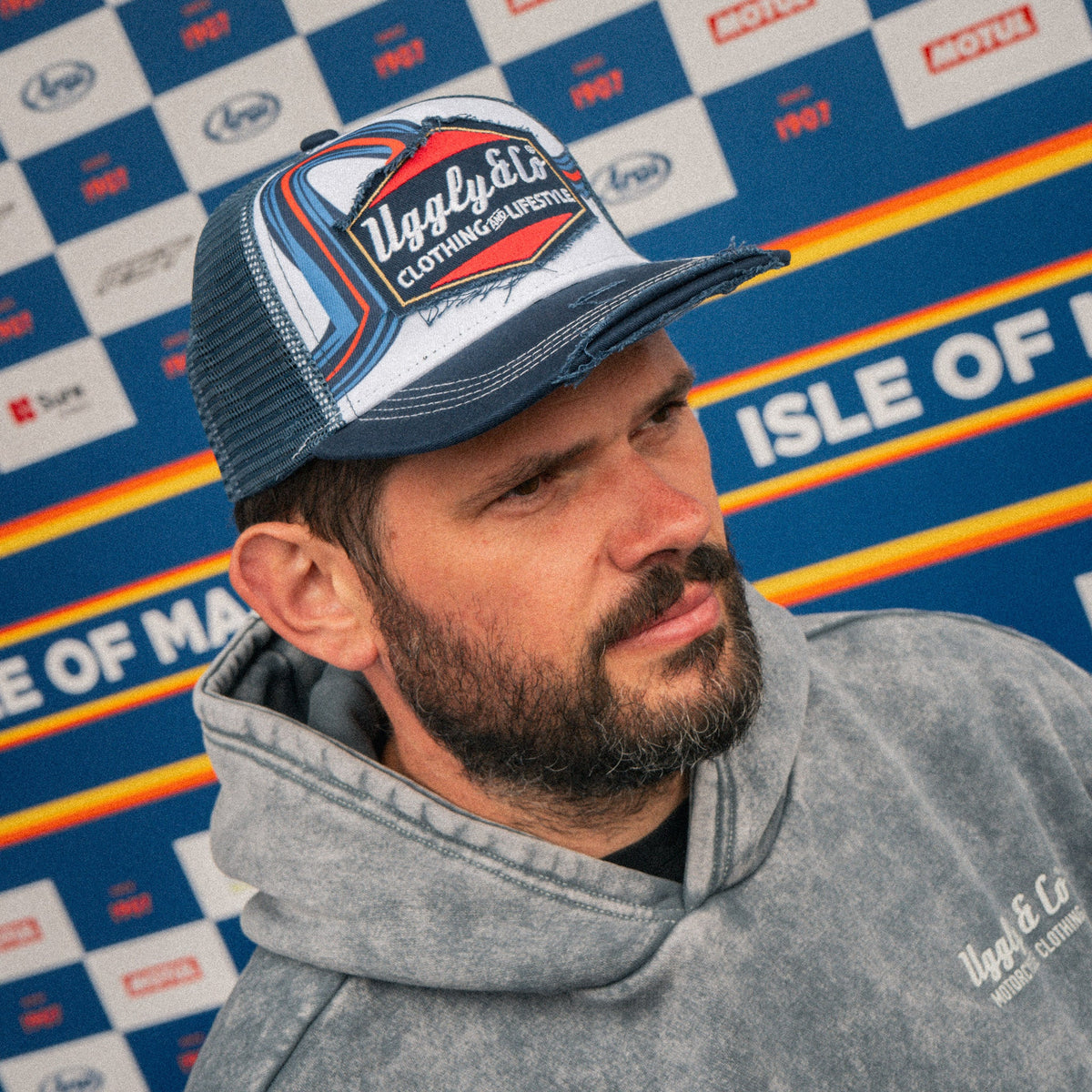 Uggly & Co Retro Blue & Red Diamond Trucker Hat – Vintage Racing Cap