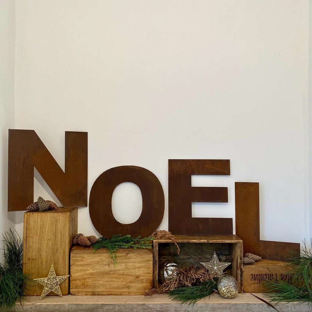 NOEL Rusty Metal Letters – 12 Inch Tall Christmas Mantle Decor | RW Norfolk