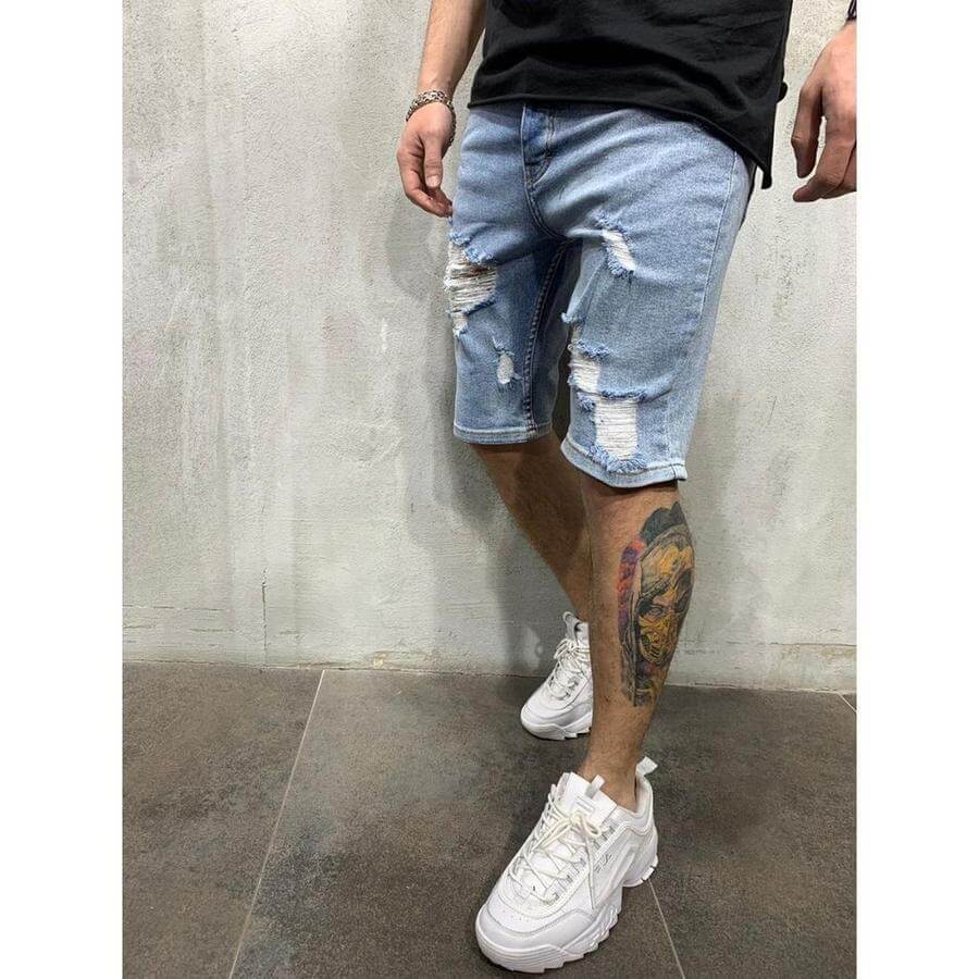 Slim Fit Men's Ripped Denim Shorts