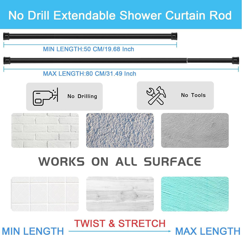 Aiitomg No-Drill Tension Shower Curtain Rod – 110-200cm Rust-Resistant