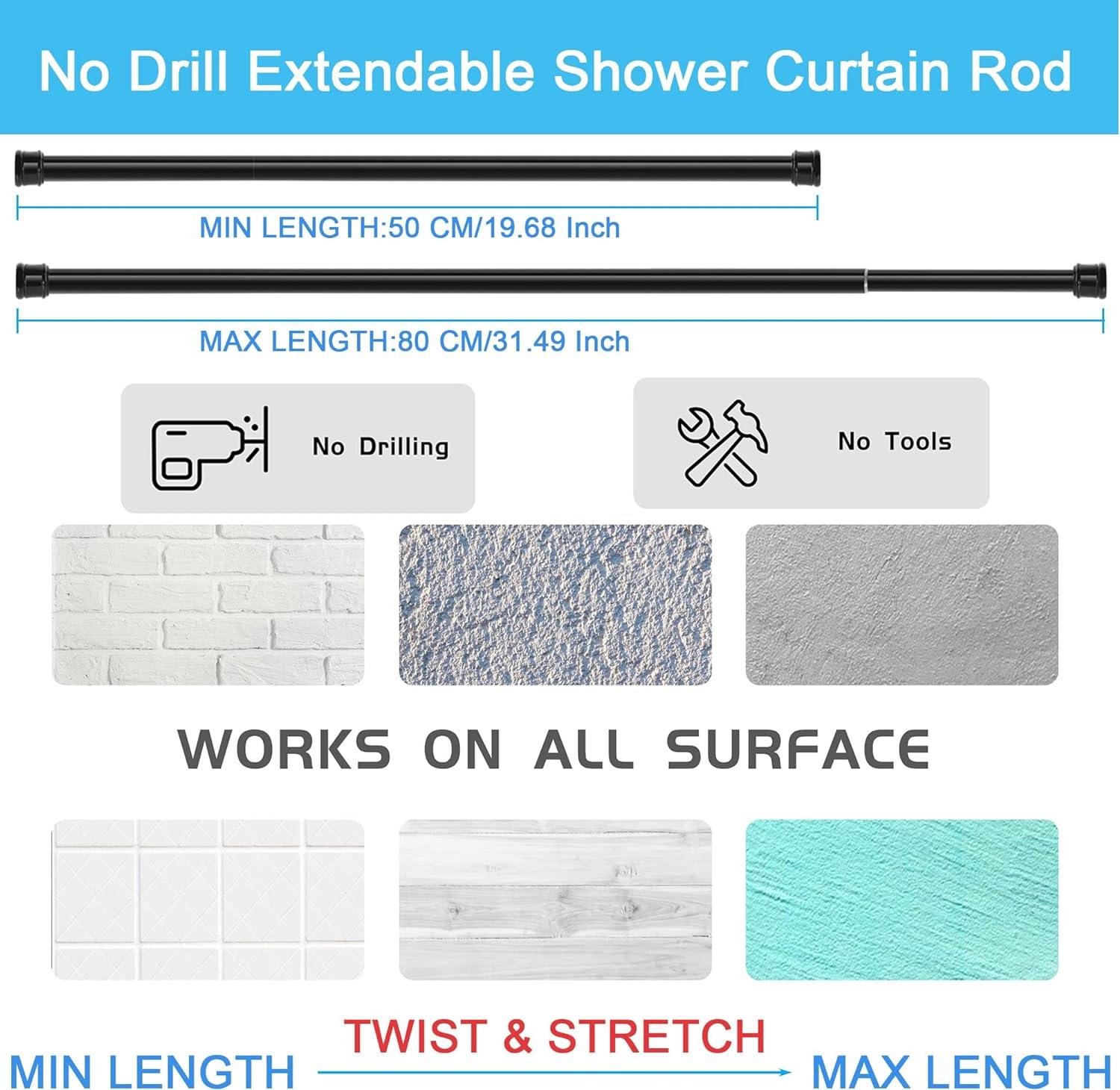 Aiitomg No-Drill Tension Shower Curtain Rod – 110-200cm Rust-Resistant