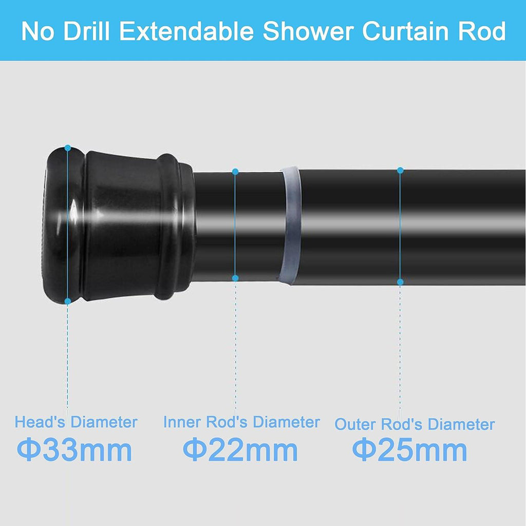 Aiitomg No-Drill Tension Shower Curtain Rod – 110-200cm Rust-Resistant