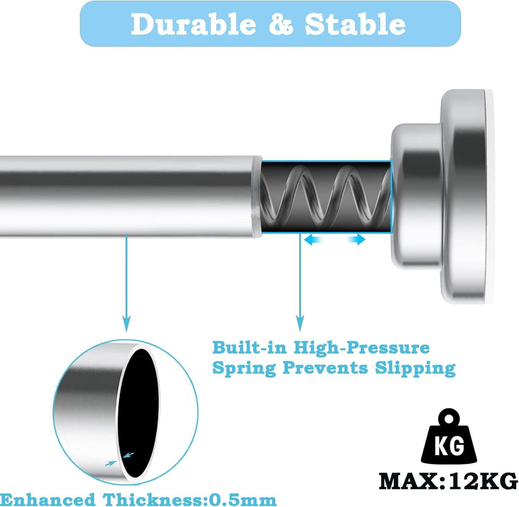 Aiitomg Stainless Steel Shower Curtain Rod | No Drill Extendable 50-80cm