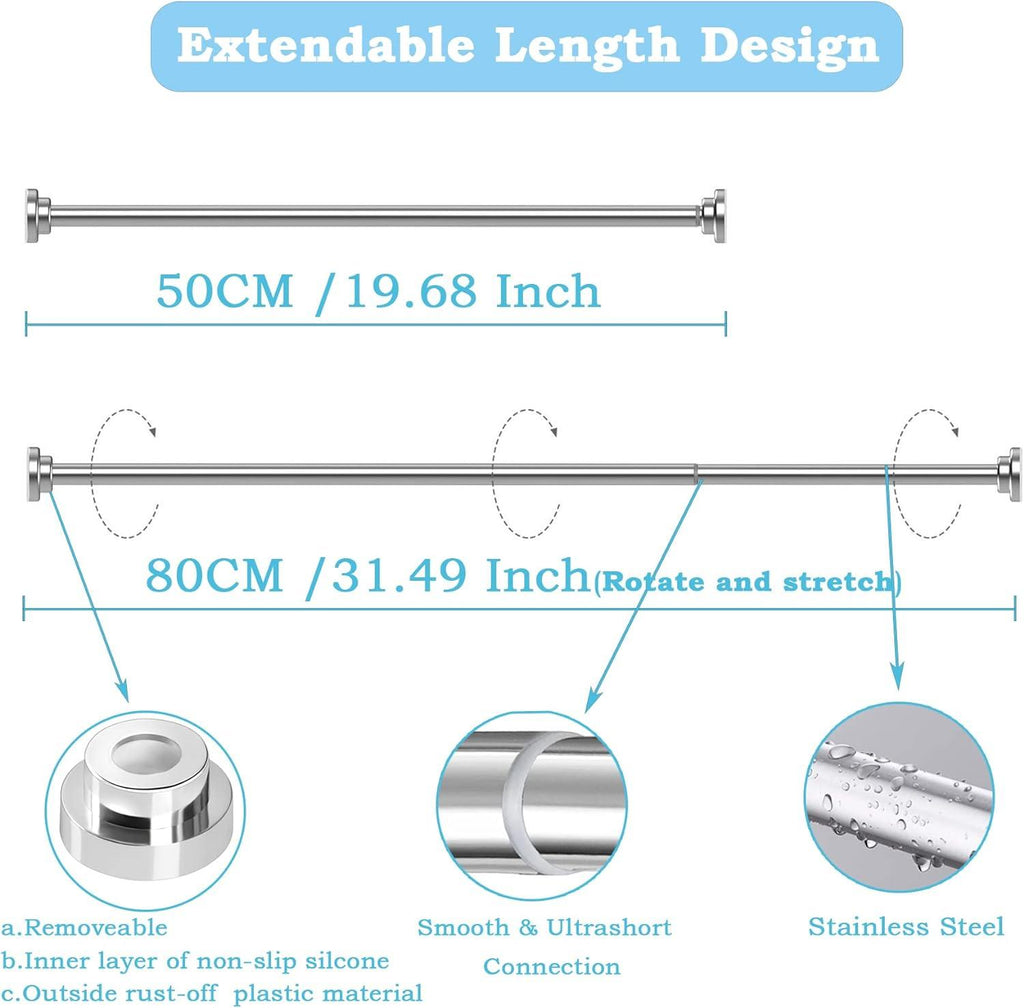 Aiitomg Stainless Steel Shower Curtain Rod | No Drill Extendable 50-80cm
