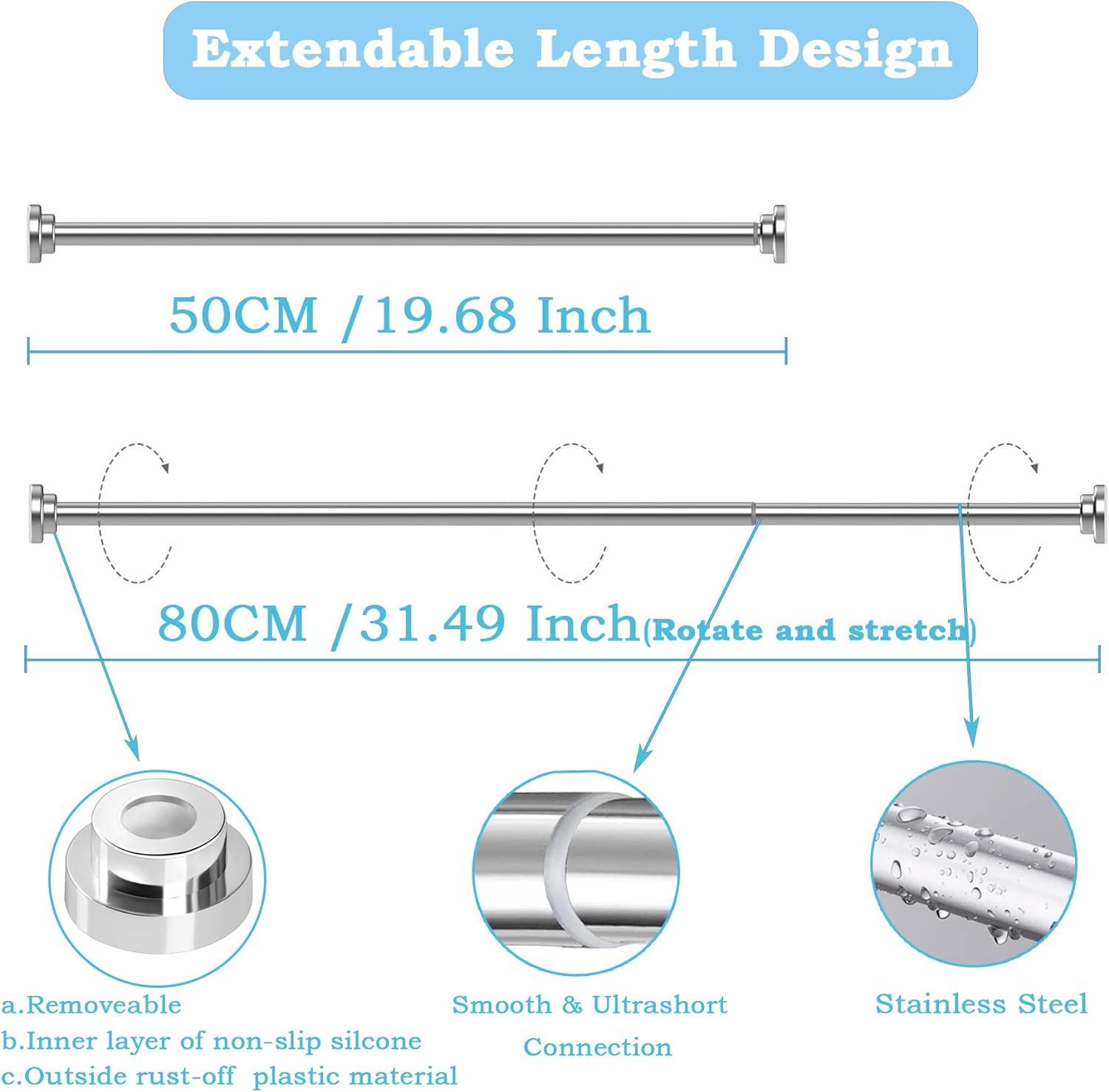 Aiitomg Stainless Steel Shower Curtain Rod | No Drill Extendable 50-80cm