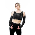 Heartless Signe Gothic Cold Shoulder Top - Black/Grey Crushed Velvet