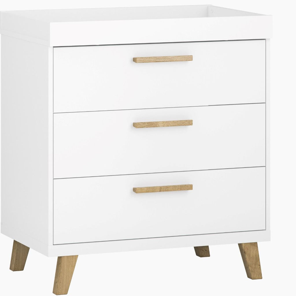 Little Acorns Siriana 3 Piece Nursery Furniture Set with Cot Bed, Dresser and Wardrobe - White & Oak