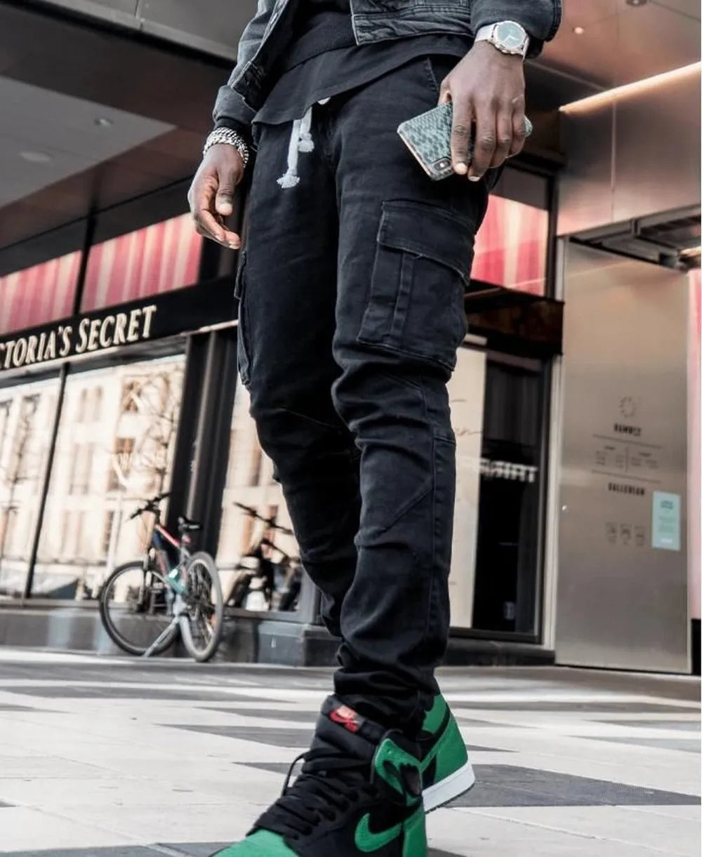 Slim Fit Cargo Jeans – Washed Denim Multi-Pocket Streetwear