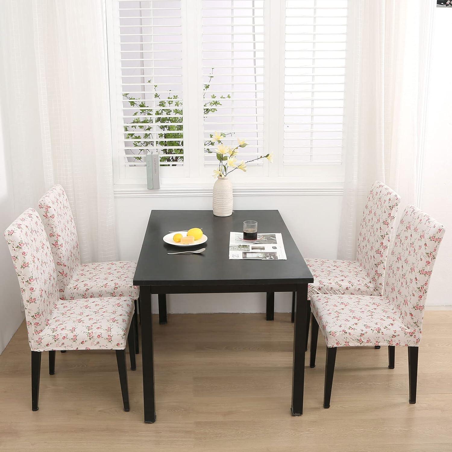 Massive Discounts Pink Floral Dining Chair Covers | Stretch Spandex 4 Pack