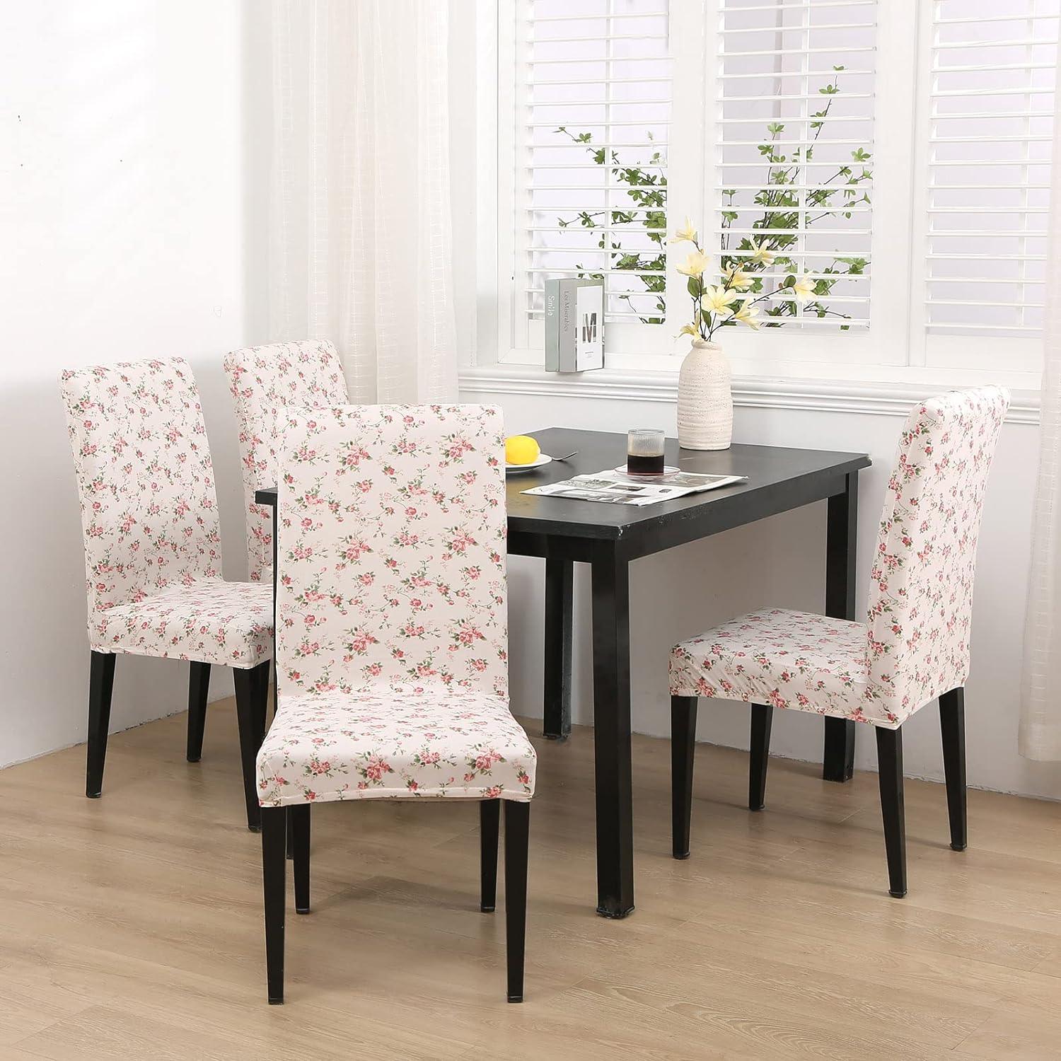 Massive Discounts Pink Floral Dining Chair Covers | Stretch Spandex 4 Pack