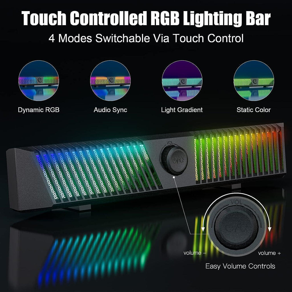 Smalody Bluetooth PC Speakers – 25W RGB LED Gaming Soundbar with Mic