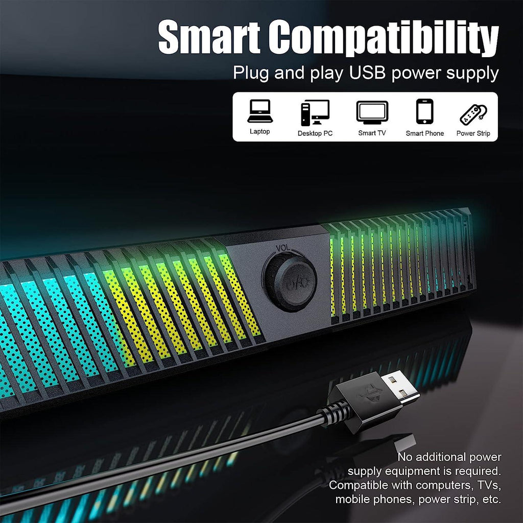 Smalody Bluetooth PC Speakers – 25W RGB LED Gaming Soundbar with Mic