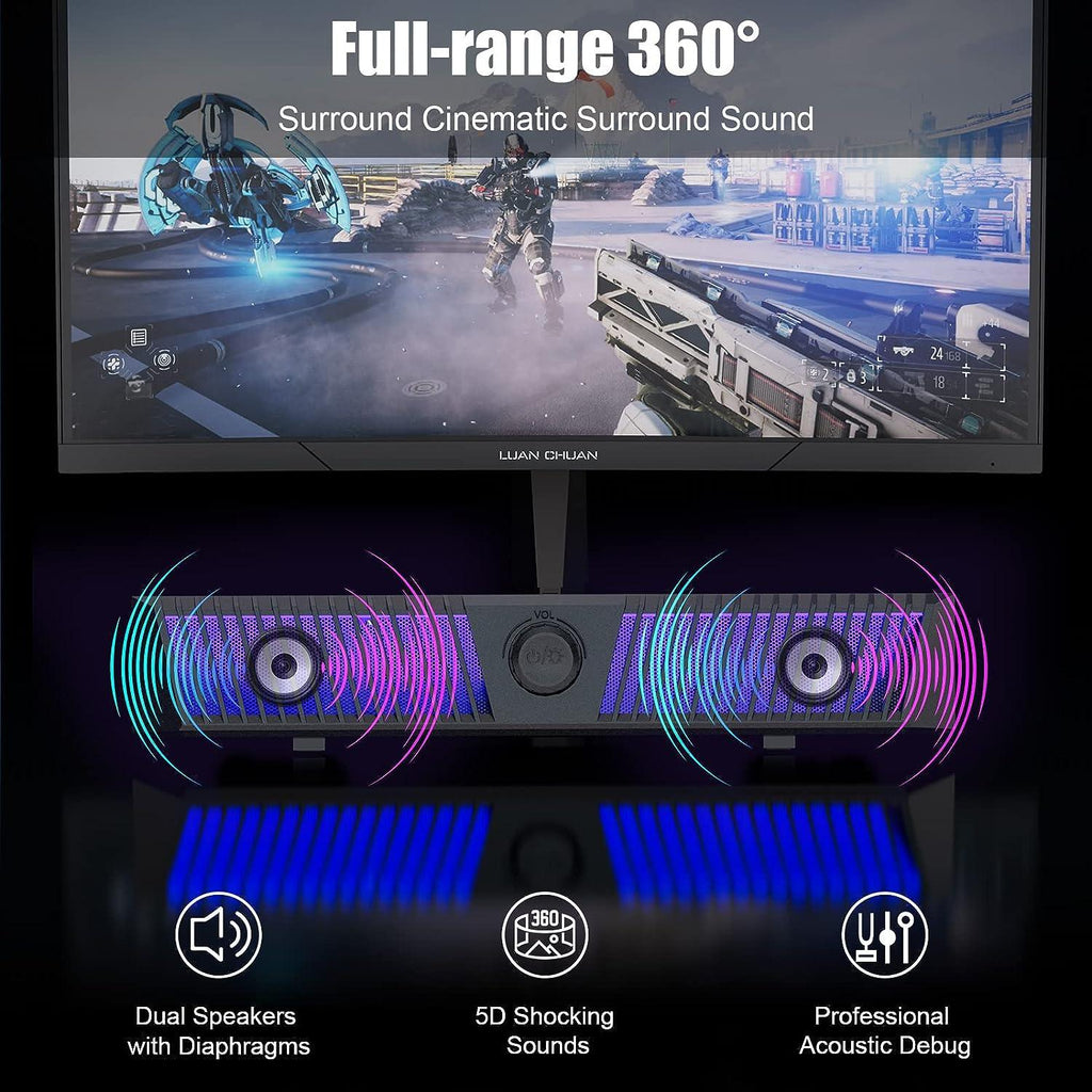 Smalody Bluetooth PC Speakers – 25W RGB LED Gaming Soundbar with Mic