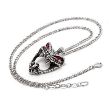 Alchemy Gothic Snake Necklace – Pewter Serpent with Red Crystals