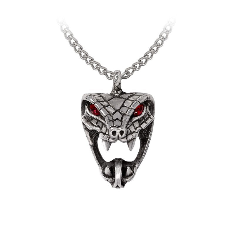 Alchemy Gothic Snake Necklace – Pewter Serpent with Red Crystals