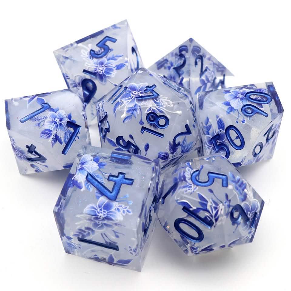 Snowflower | Sharp Edge Dice | Resin | 7 Piece Set