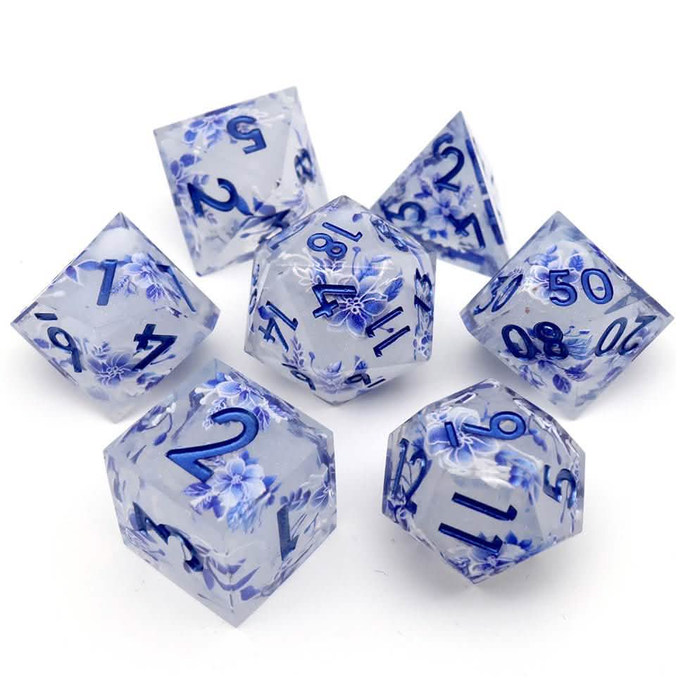 Snowflower | Sharp Edge Dice | Resin | 7 Piece Set