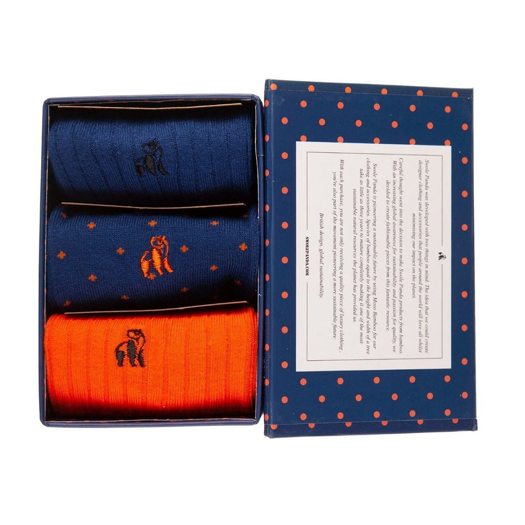 Swole Panda Bamboo Socks Gift Box – 3 Pair Orange and Blue Set